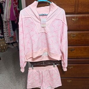NWT Rareraw Pink Patterned Hoodie and Shorts Set